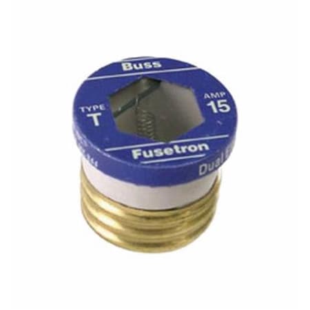 Eaton Bussmann Plug Fuse, T Series, Time-Delay, 15A, 125V AC, Indicating, 10kA at 125V AC 582773